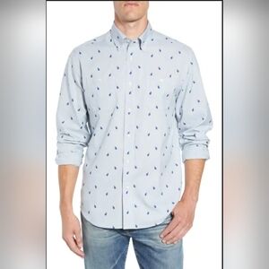 Southern Tide SZ M Nautical Bottles Dock Sport Shirt Blue Button Up Long Sleeve